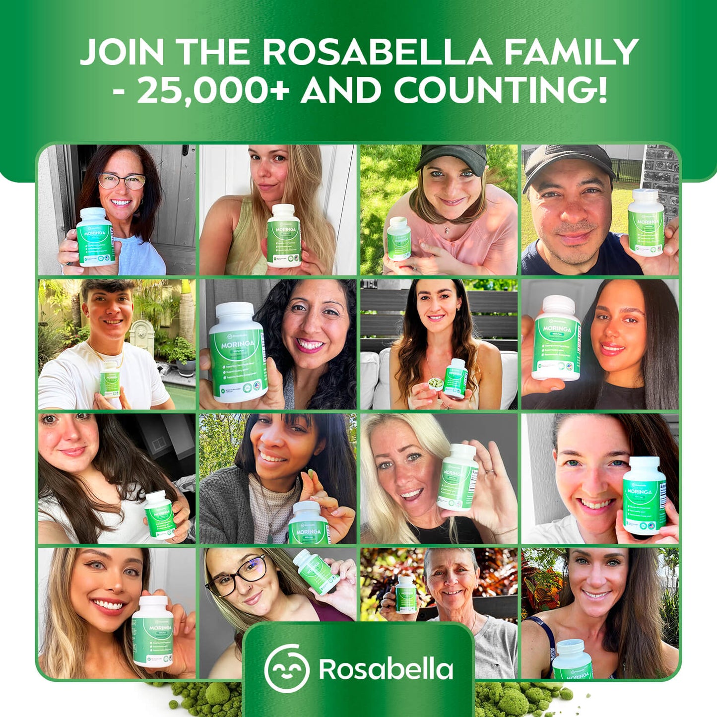 Rosabella Moringa Capsules - Pure Moringa Powder, Energy, Skin, Immune & Gut Health Superfood, Rich in Antioxidants, Essential Vitamins & Amino Acids, Natural Green Superfood Supplement - 60 Count
